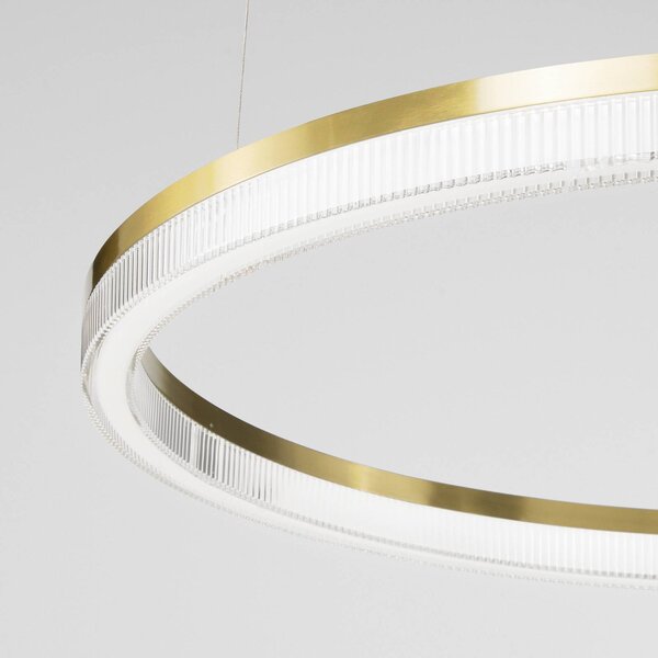 LED závesné svietidlo IDEAL LUX Crown, priemer 40 cm, mosadz, kov, Mosadz / zlato, Obývacia izba / jedáleň, kov, Moderný, Závesné svietidlo