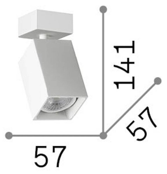 Stropné bodové svetlo IDEAL LUX Dynamite Square, biely, dĺžka 5,7 cm, Biela / opálová, Obývacia izba / jedáleň, kov, Moderný