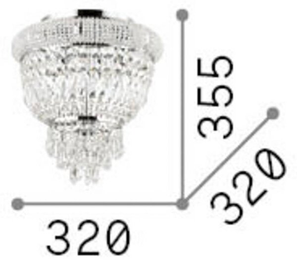 Stropné svietidlo IDEAL LUX Dubai, mosadz/číre, Ø 32 cm, krištáľ, Mosadz / zlato, Obývacia izba / jedáleň, kov, Závesné svietidlo