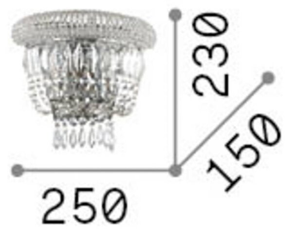 Nástenné svetlo IDEAL LUX Dubai, chróm/číra, šírka 25 cm, krištáľ, Chrómová / strieborná, Obývacia izba / jedáleň, kov