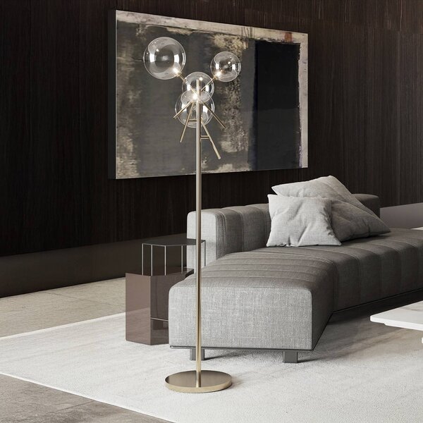 Stojacia lampa IDEAL LUX Equinoxe, chróm/dymovo šedá, výška 166 cm, Chrómová / strieborná, Obývacia izba / jedáleň, kov