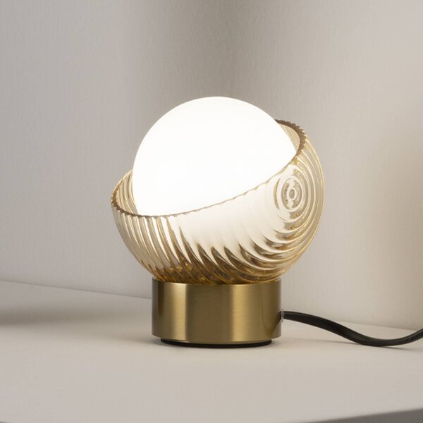 Stolová lampa IDEAL LUX Bloom, mosadz/jantár, výška 13 cm, Mosadz / zlato, Obývacia izba / jedáleň, kov, Moderný, Stojacie svietidlo