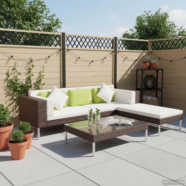Maison Exclusive – 4-dielna záhradná súprava s poduškami Poly Rattan hnedá