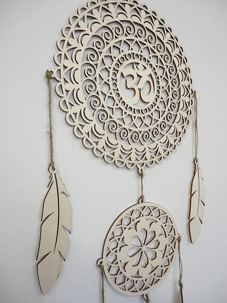 Drevený lapač snov OM Mandala - Boho dekorácia na stenu I SENTOP PR0001