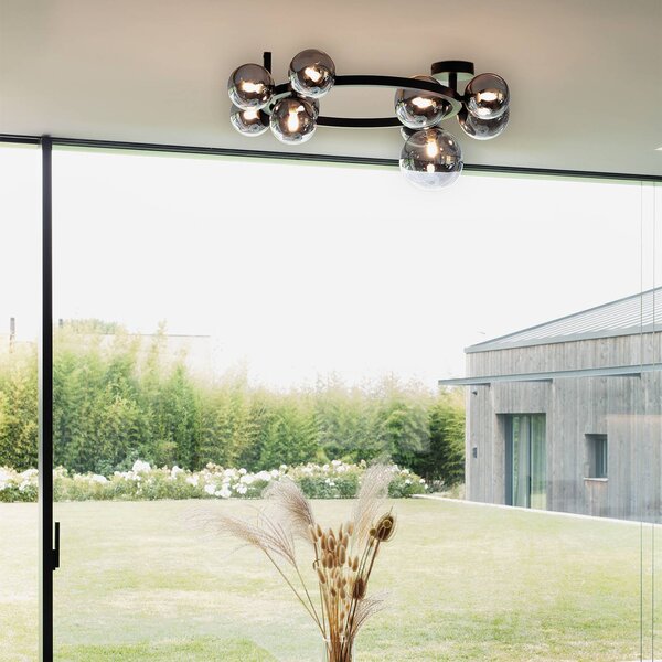 Stropné svietidlo IDEAL LUX Perlage, čierna/dymová, dĺžka 70 cm, 10-pl. žiarovky, Čierna, Obývacia izba / jedáleň, kov, Stropné svetlo