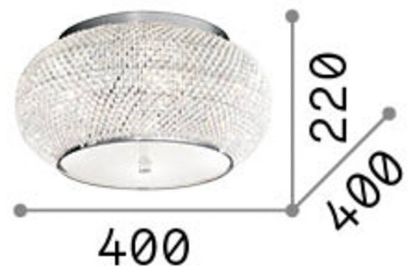 Stropné svietidlo IDEAL LUX Pasha, chrómová farba/číre, Ø 40 cm, sklo, Chrómová / strieborná, Obývacia izba / jedáleň, kov
