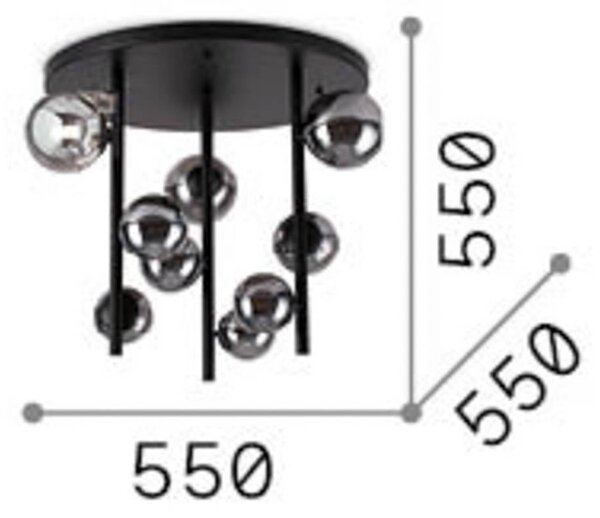 Stropné svietidlo IDEAL LUX Perlage, čierna/dymovo sivá, Ø 50 cm, 9 ramien, Čierna, Obývacia izba / jedáleň, kov, Stropné svetlo