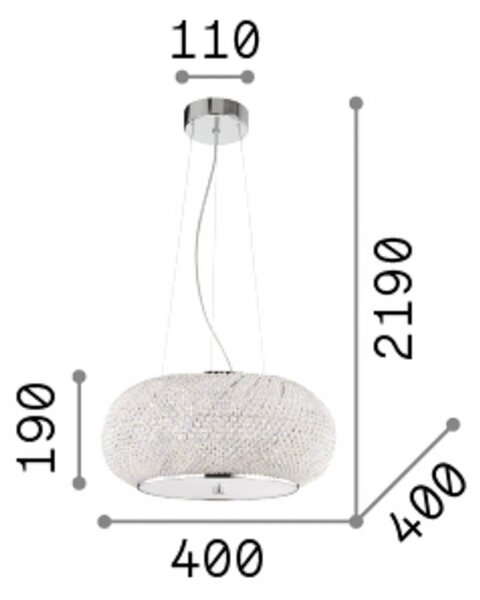 Závesné svietidlo IDEAL LUX Pasha, chrómová/číra, Ø 40 cm, sklo, Chrómová / strieborná, Obývacia izba / jedáleň, kov