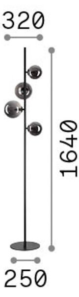 Stojacia lampa IDEAL LUX Perlage, mosadz/jantár, výška 164 cm, 4-pl. žiarovky, Mosadz / zlato, Obývacia izba / jedáleň, kov
