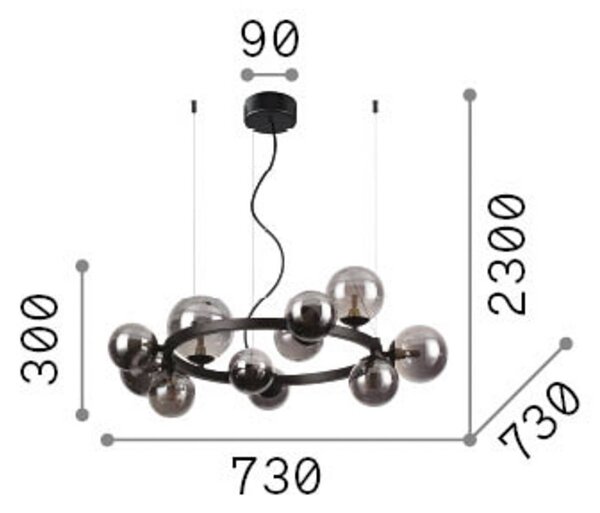 Závesné svietidlo IDEAL LUX Perlage, mosadz/jantár, 11 žiaroviek, Ø 73 cm, Mosadz / zlato, Obývacia izba / jedáleň, kov, Závesné svietidlo