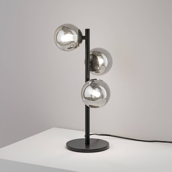Stolová lampa IDEAL LUX Perlage, čierna/dymovo sivá, výška 43 cm, 3-pl. žiarovka, Čierna, Obývacia izba / jedáleň, kov