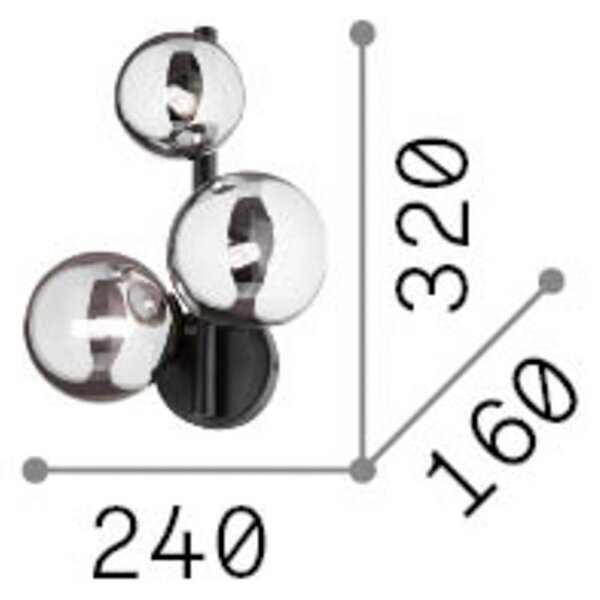 Nástenné svetlo IDEAL LUX Perlage, mosadz/jantár, 3-pl., Mosadz / zlato, Obývacia izba / jedáleň, kov