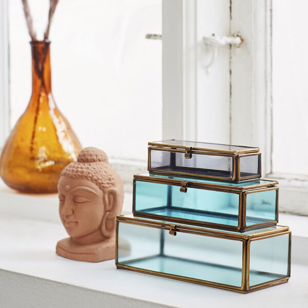 Sklenený box Grey/Turquoise/Seagreen – set 3 ks