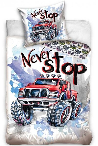 Bavlnené posteľné obliečky Monster Truck - Never Stop - 100% bavlna Renforcé - 70 x 90 cm + 140 x 200 cm