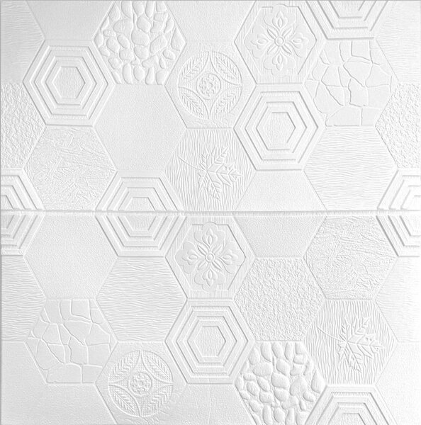 Samolepiace penové 3D panely RS063-1, cena za kus, rozmer 70 x 67,5 cm, hexagony biele s dekorom, IMPOL TRADE