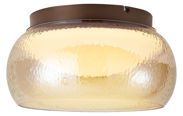 Stropná lampa v štýle Art Deco hnedá s jantárovým sklom vrátane LED 3-stupňovo stmievateľná - Thimble