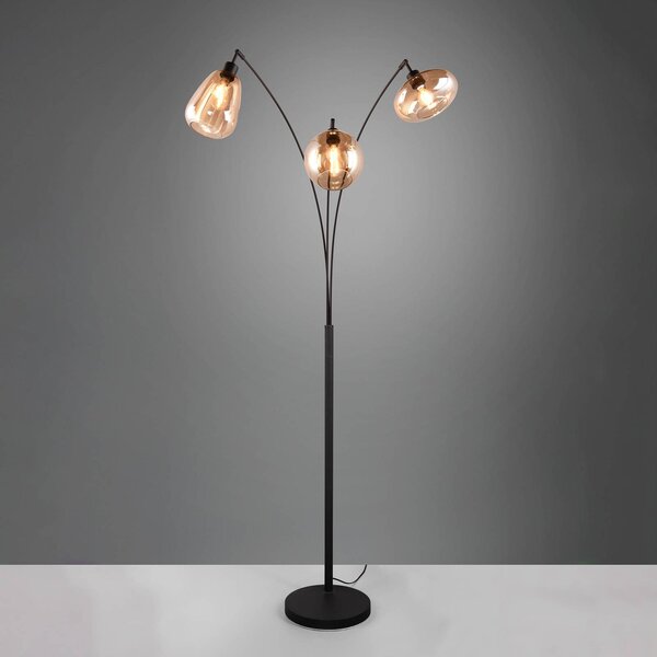 Trio Lighting Stojacia lampa Lumina, 3 svetlá, čierna/jantárová, sklo, Čierna, Obývacia izba / jedáleň, Sklo, Moderný