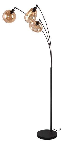 Trio Lighting Stojacia lampa Lumina, 3 svetlá, čierna/jantárová, sklo, Čierna, Obývacia izba / jedáleň, Sklo, Moderný