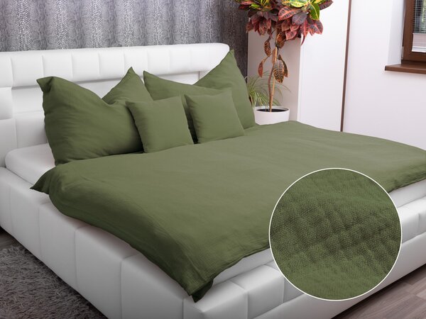 Biante Mušelínové posteľné obliečky Nature MSN-022 Tmavé olivovo zelené Predĺžené 140x220 a 70x90 cm
