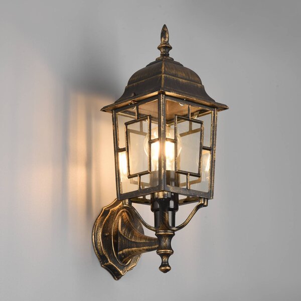 Trio Lighting Vonkajšie nástenné svietidlo Volturno, horná zásuvka, farba hrdzavá antická, Hnedá / hrdzavá, Hliník, Starožitný, Nástenné svietidlo