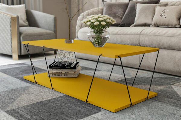 Hanah Home - Moderný konferenčný stolík CANAZ 120 cm, MDF, žltý, čierny