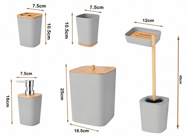 Kúpeľňová sada NATUREO 6 ks, bambus/sivá