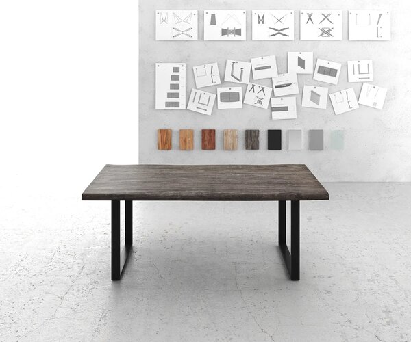 DELIFE Jedálenský stôl Edge 200x100 XL akácia platinová tenká podstava čierna Live-Edge