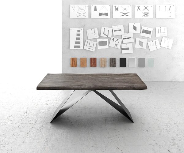 DELIFE Jedálenský stôl Edge 200x100 XL akácia platinová podstava v tvare V plochá oceľ čierna Live-Edge