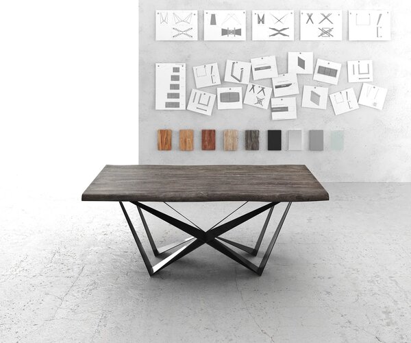 DELIFE Jedálenský stôl Edge 200x100 XL akácia platinová pavúk plochá oceľ čierna Live-Edge
