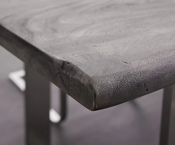 DELIFE Jedálenský stôl Edge 200x100 XL akácia platinová kov šikmý Live-Edge