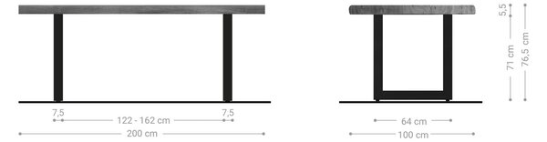 DELIFE Jedálenský stôl Edge 200x100 XL akácia platinová nerezová oceľ široký Live-Edge