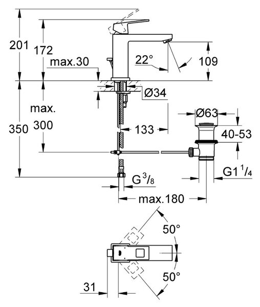 GROHE Eurocube - Páková umývadlová batéria, veľkosť M, chróm 23445000