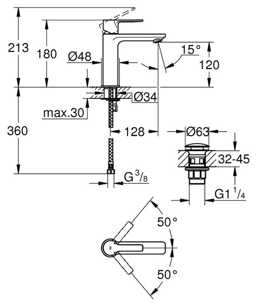 GROHE Lineare - Páková umývadlová batéria, veľkosť S, chróm 23106001