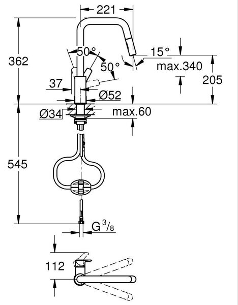 GROHE Eurosmart Professional - Páková drezová batéria, čierna matná 306192430
