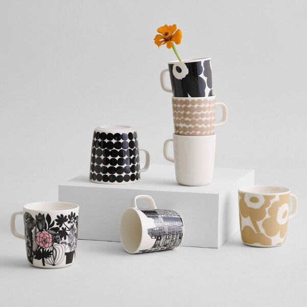 Marimekko Hrnček Oiva Unikko 0,25l, čierno-biely