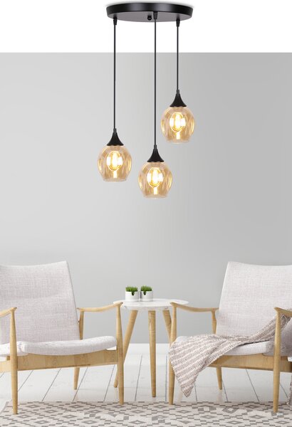 Čierno-hnedý závesný luster Aspa pre žiarovku 3x E27 s guľatou základňou – LED lustre a svietidlá > Kolekcie svietidiel > Kolekcia