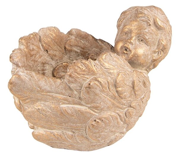Zlato-hnědý antik obal na květináč Anděl s křídly - 16*13*12 cm - Clayre & Eef