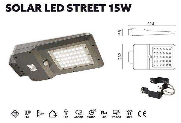 Solárny LED reflektor STREET 15W 4000K