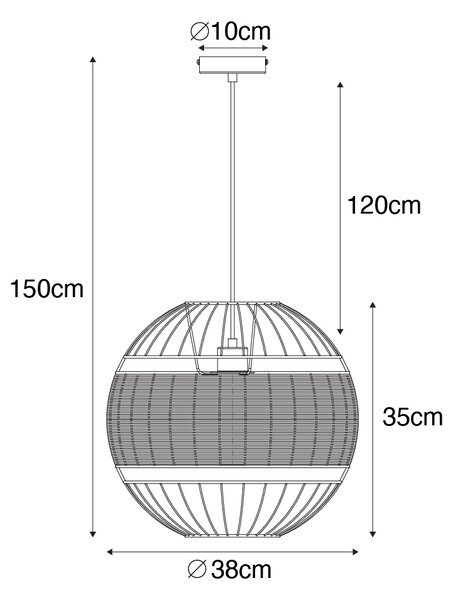 Orientálne závesné svietidlo čierne s ratanom 38 cm - Emir