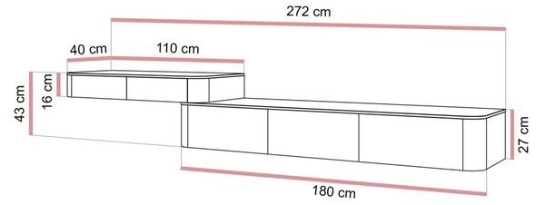 ZÁVESNÝ TV STOLÍK ZOSTAVA LEVANTE KAŠMÍR 272 cm