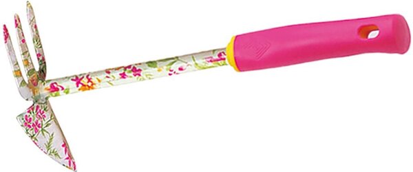 Motyčka Strend Pro, záhradnícka, špicatá, trojzubá, potlač kvetov, ružová, Ladies line