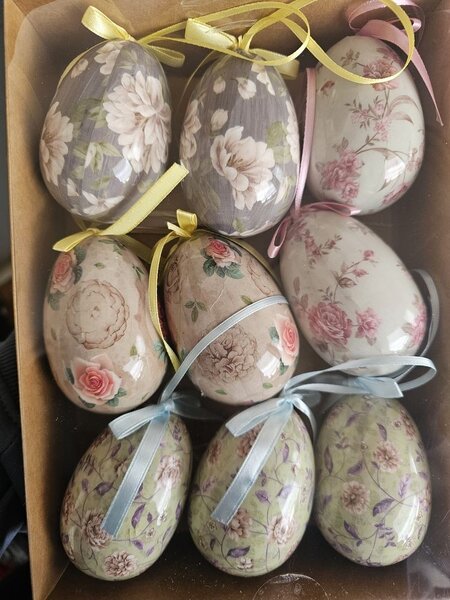 9ks dekorácia závesné vajíčko s kvetmi Spring Egg - Ø 5*7cm - Clayre & Eef