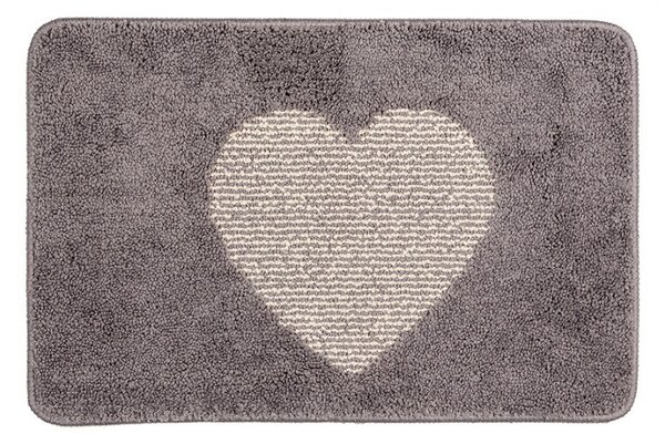 Šedá kúpeľňová predložka so srdiečkom - 58*38*1 cm - Clayre & Eef