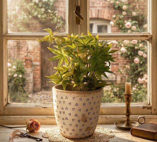 Béžový keramický obal na kvetináč so srdiečkami Hearti L - Ø 16*16 cm - Clayre & Eef