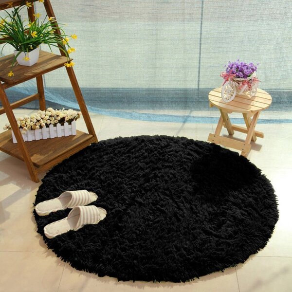Protišmykový koberec SHAGGY čierny kruh