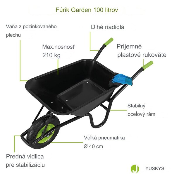 Záhradný fúrik 100 l - čierny