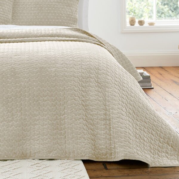 Béžový zamatový prešívaný pléd 240x260 cm Attica Velvet Embroidered – Bianca