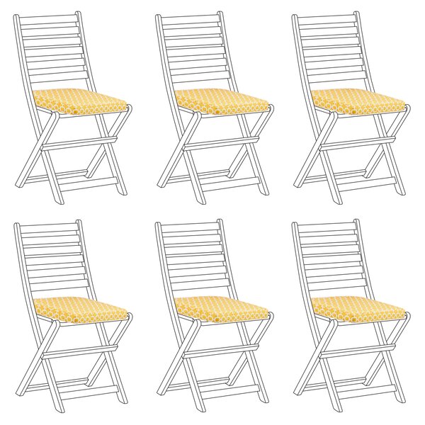 Sada 6 vankúšov na záhradné stoličky žltá geometrický vzor šnúrky na upevnenie zapínanie na zips UV odolné