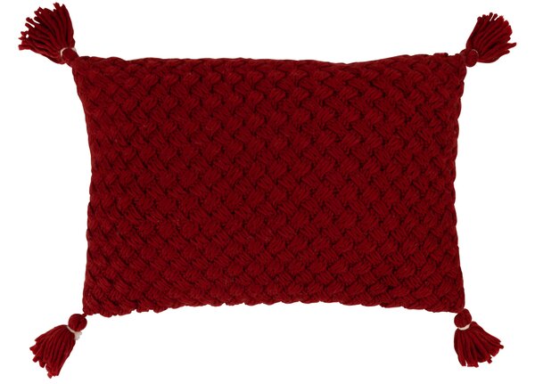 Dekoračný červený akrylový vankúš v obdĺžnikovom tvare so strapcami na rohoch vankúša 58 x 39 x 10 cm Jolipa 39218