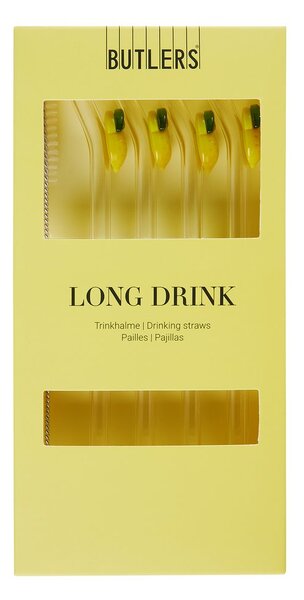 LONG DRINK Sklenená slamka s kefkou citróny set 5 ks
